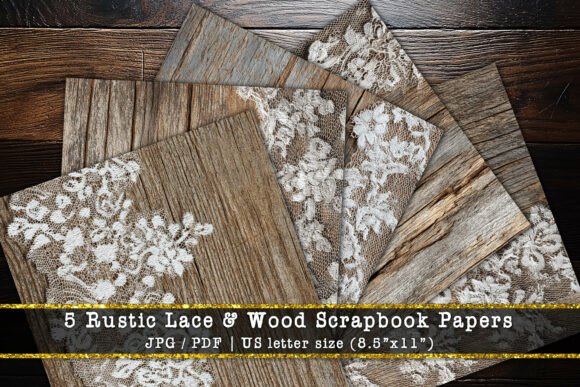 Download Rustic Lace &amp; Wood Scrapbook Paper Pack - Premium Bundle