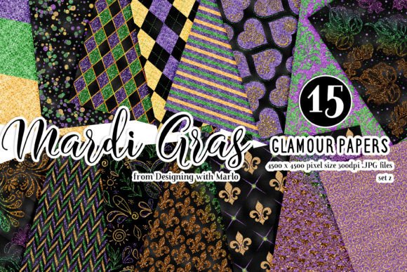Download Mardi Gras 15x15 Glamour Glitter Papers - Glamour glitter Collection