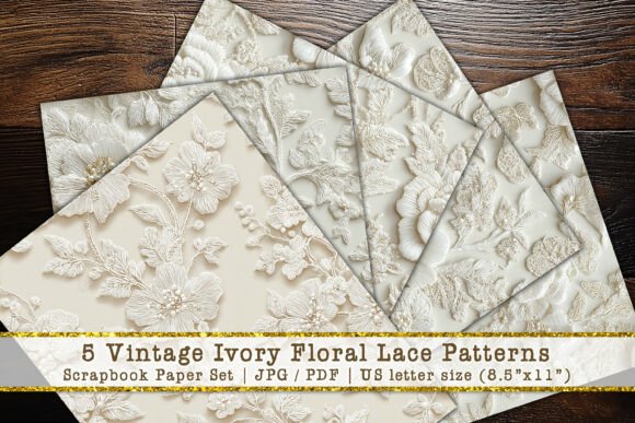 Download Ivory Floral Lace Scrapbook Paper Set - Lace scrapbook paper Collection